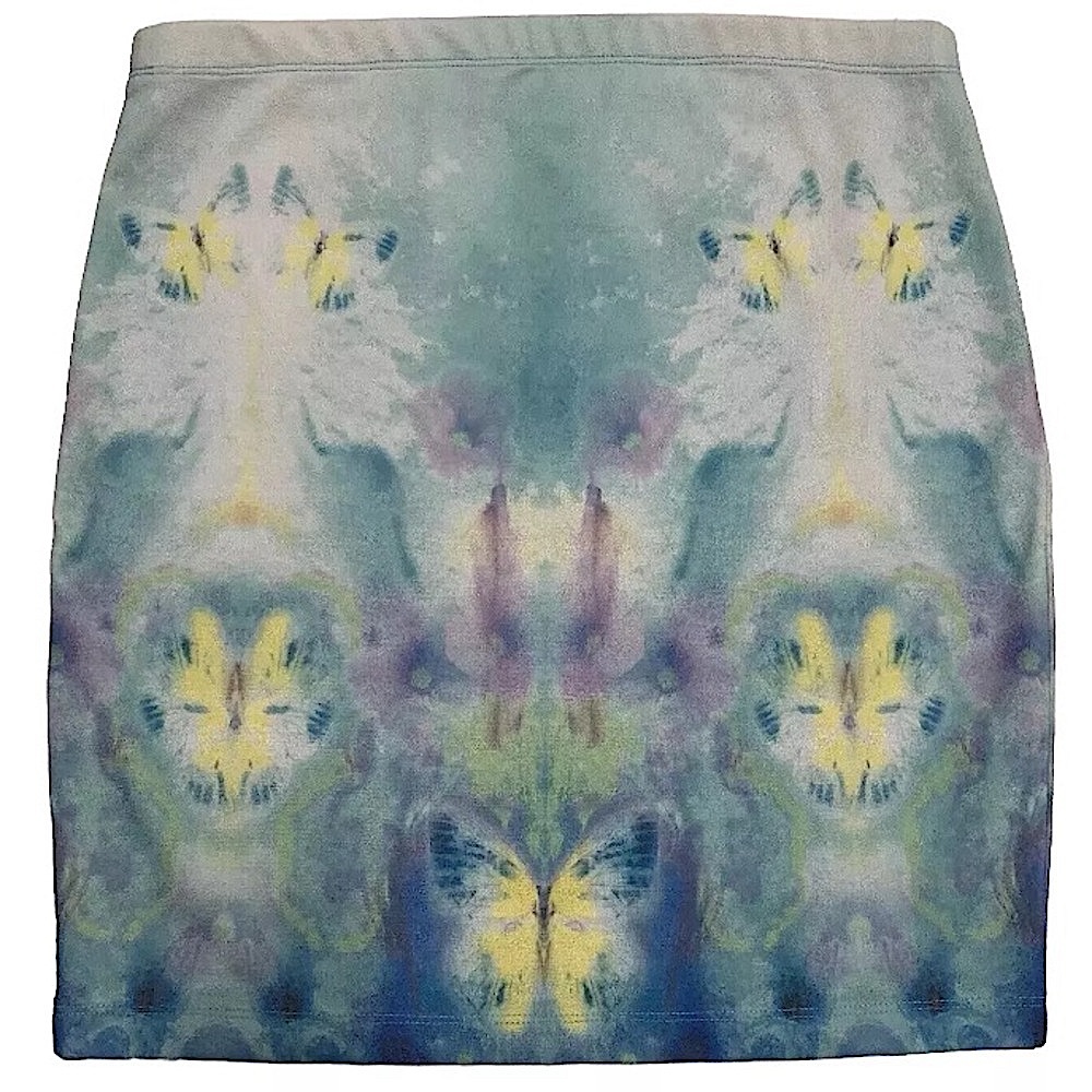 Decree Mini Skirt Size Large Mirror Butterfly Blue Body Con Pencil Skirt NWT